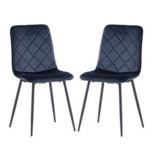 Basia Deep Blue Velvet Fabric Dining Chairs In Pair