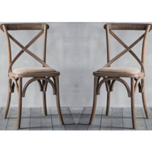 Cafe Cross Back Natural Wooden Dining Chairs In Pair