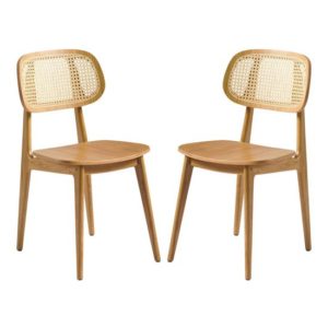 Romney Natural Rattan Wooden Dining Chairs In Pair