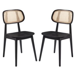 Romney Satin Black Wooden Dining Chairs In Pair