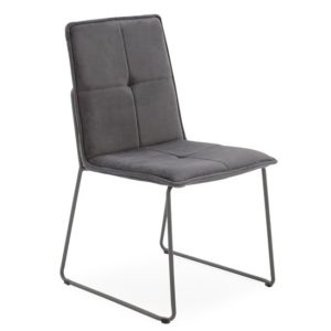 Soren Velvet Dining Chair In Grey With Black Metal Legs