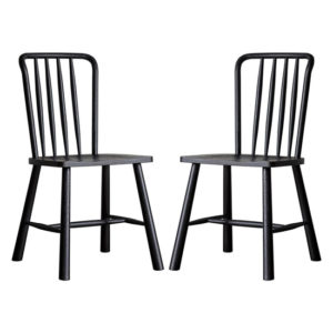 Wycombe Black Wooden Dining Chairs In Pair