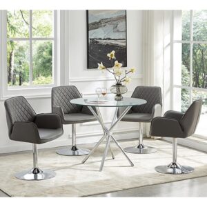 Criss Cross Glass Dining Table With 4 Bucketeer Grey Chairs