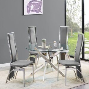 Daytona Round Glass Dining Table With 4 Chicago Grey Chairs