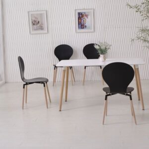 Napoli Dining Table In White Top And 6 Black Dining Chairs