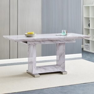 Lorence Extending High Gloss Dining Table In Grey Marble Effect