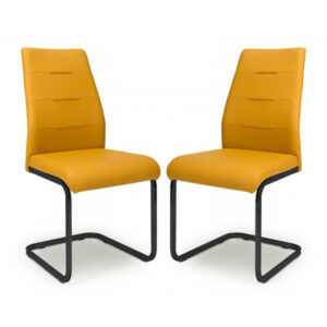Carlton Yellow Leather Effect Dining Chairs In Pair