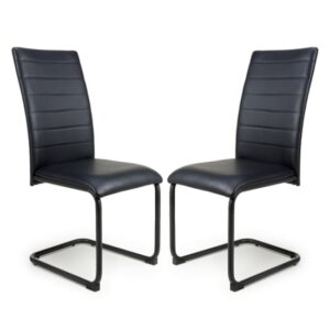 Clisson Black Leather Effect Dining Chairs In Pair
