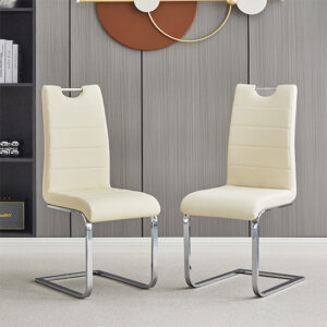 Petra Cream Faux Leather Dining Chairs In Pair