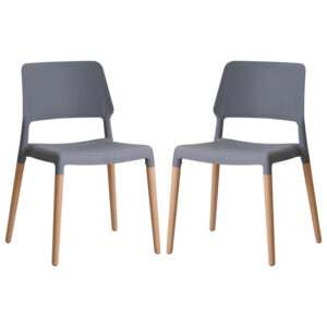 Rivera Grey Plastic Dining Chairs With Beech Legs In Pair