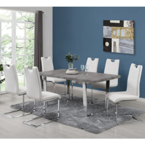 Constable Concrete Effect Dining Table With 6 Petra White Chair