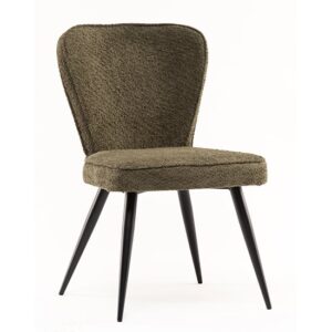 Finn Boucle Fabric Dining Chair In Olive
