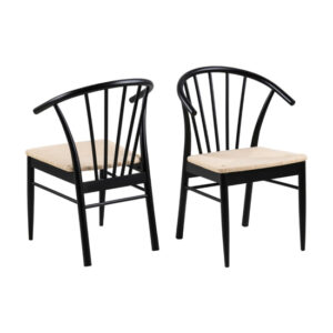 Casinor Oak And Black Wooden Dining Chairs In Pair