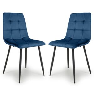 Massa Blue Brushed Velvet Dining Chairs In Pair