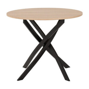 Sanur Wooden Dining Table Round In Sonoma Oak With Black Legs