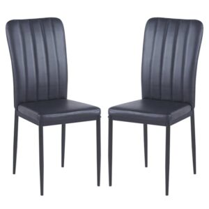 Lucca Black Faux Leather Dining Chairs With Black Legs In Pair