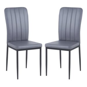 Lucca Grey Faux Leather Dining Chairs With Black Legs In Pair