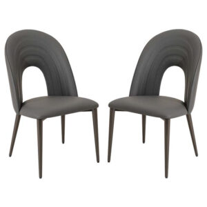 Sanur Dark Grey Faux Leather Dining Chairs In Pair