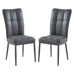 Tavira Dark Grey Faux Leather Dining Chairs Black Legs In Pair