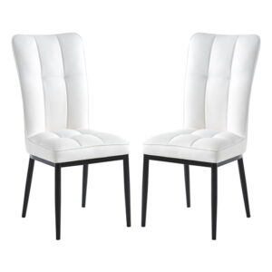Tavira White Faux Leather Dining Chairs With Black Legs In Pair