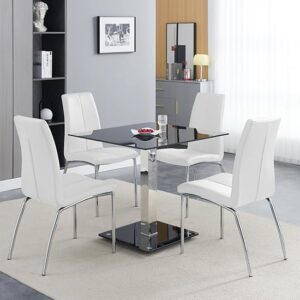 Hartley Black Glass Bistro Dining Table 4 Opal White Chairs