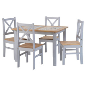 Sucre Tile Top Wooden Dining Table With 4 Chairs In Slate Grey