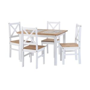 Sucre Tile Top Wooden Dining Table With 4 Chairs In White