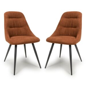 Calhoun Burnt Orange Linen Effect Fabric Dining Chairs In Pair