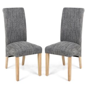 Kaduna Grey Fabric Dining Chairs With Oak Legs In Pair