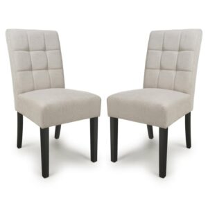 Mendoza Natural Fabric Dining Chairs With Black Legs In Pair