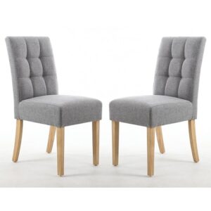 Mendoza Silver Grey Fabric Dining Chairs With Oak Legs In Pair