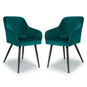 Menton Mint Green Velvet Dining Chairs With Black Legs In Pair