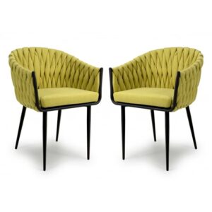 Pearl Yellow Braided Fabric Dining Chairs In Pair