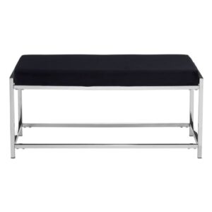 Alluras Black Velvet Dining Bench With Straight Silver Frame