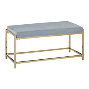 Alluras Blue Velvet Dining Bench With Straight Gold Frame