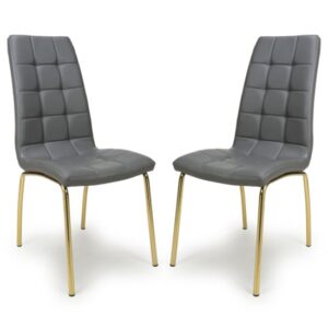 Justin Grey Faux Leather Dining Chairs With Gold Legs In Pair