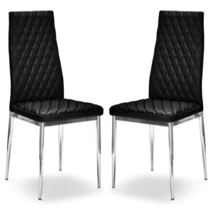 Laurel Black Faux Leather Dining Chairs With Chrome Frame In Pair