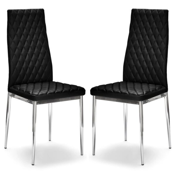 Laurel Black Faux Leather Dining Chairs With Chrome Frame In Pair
