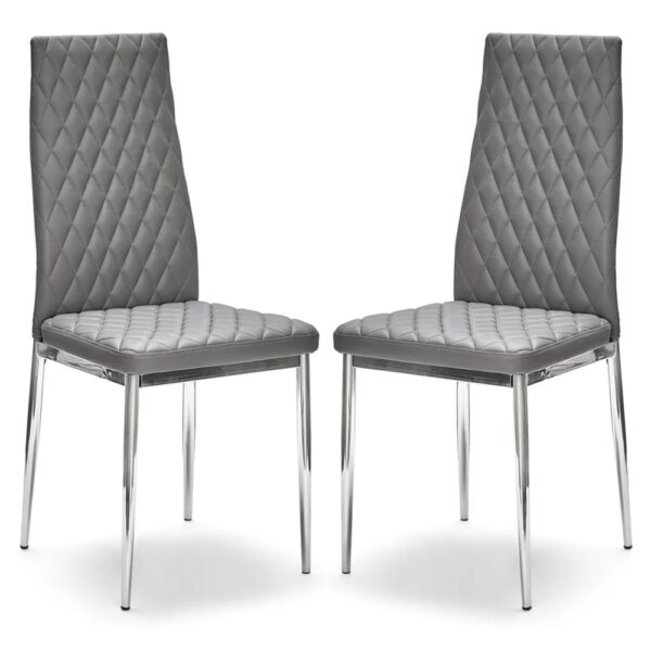 Laurel Grey Faux Leather Dining Chairs With Chrome Frame In Pair