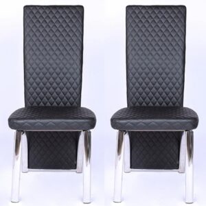 Pooler Black Faux Leather Dining Chairs With Chrome Frame In Pair