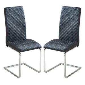 Ronn Black Faux Leather Dining Chairs With Chrome Legs In Pair