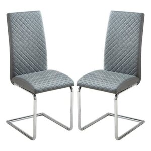 Ronn Grey Faux Leather Dining Chairs With Chrome Legs In Pair
