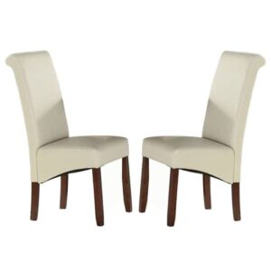 Seguin Cream Faux Leather Dining Chairs In Pair