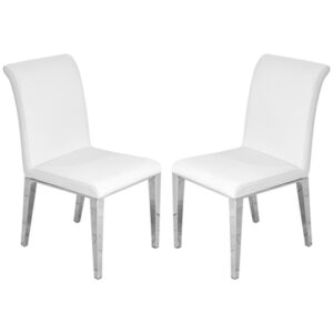 Kirkland White Faux Leather Dining Chairs In Pair