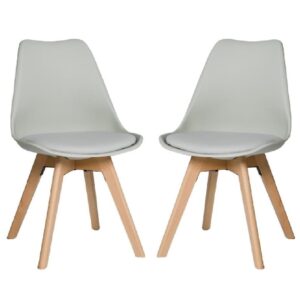 Regis Grey Leather Dining Chairs With Oak Legs In Pair