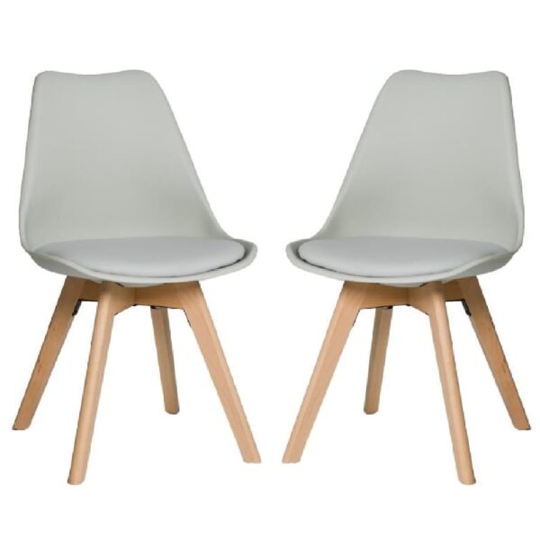 Regis Grey Leather Dining Chairs With Oak Legs In Pair