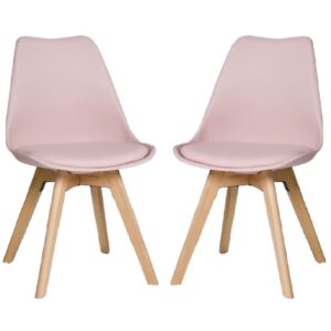 Regis Pink Leather Dining Chairs With Oak Legs In Pair
