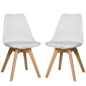 Regis White Leather Dining Chairs With Oak Legs In Pair