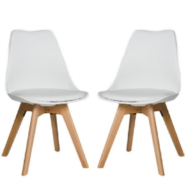 Regis White Leather Dining Chairs With Oak Legs In Pair