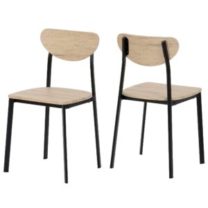 Rexford Light Oak Wooden Dining Chairs With Black Frame In Pair